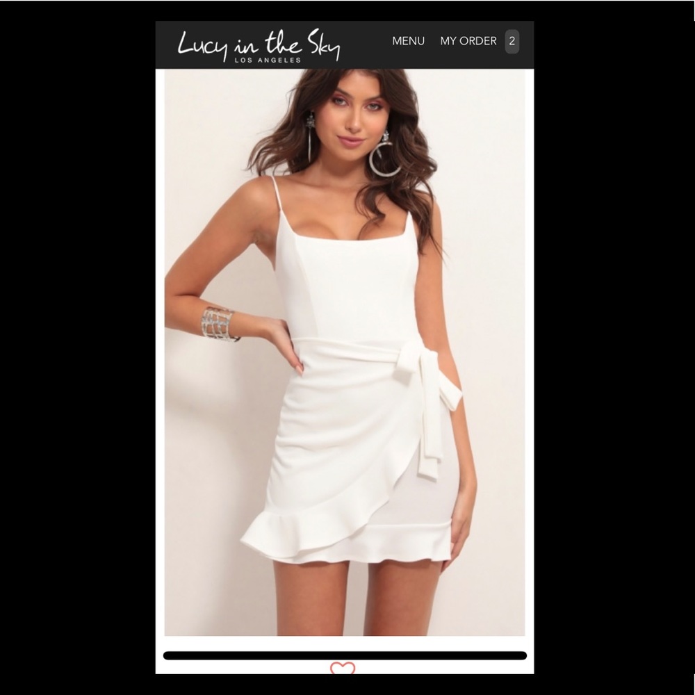White ruffle tie front mini dress